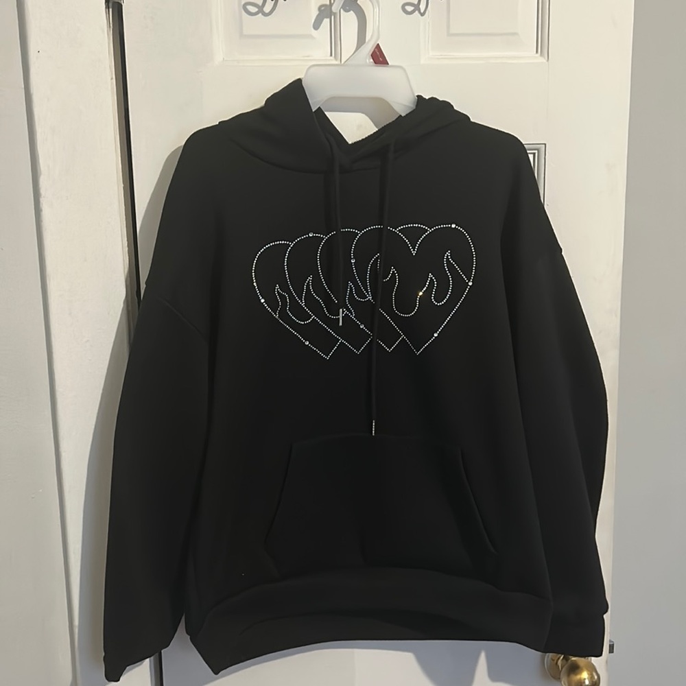 Black Rhinestone hoodie size medium